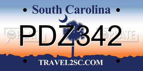 PDZ342 South Carolina License Plate