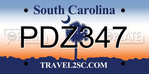 PDZ347 South Carolina License Plate