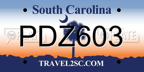 PDZ603 South Carolina License Plate