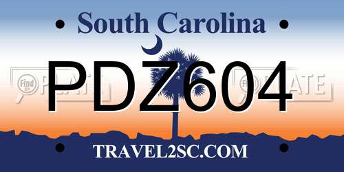 PDZ604 South Carolina License Plate
