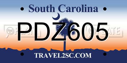 PDZ605 South Carolina License Plate