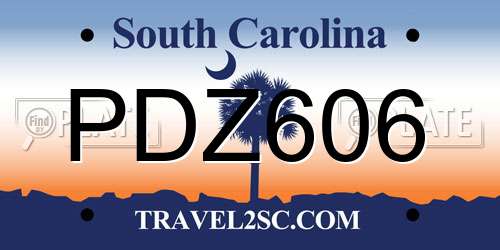 PDZ606 South Carolina License Plate