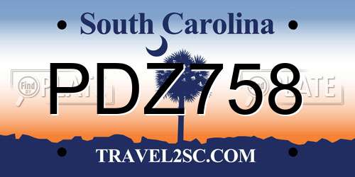 PDZ758 South Carolina License Plate