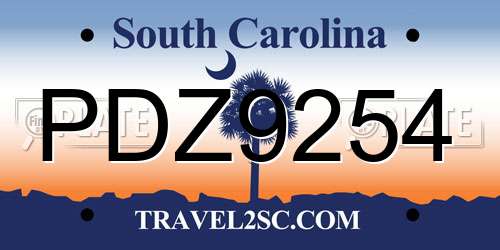 PDZ9254 South Carolina License Plate