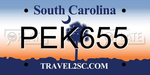 PEK655 South Carolina License Plate
