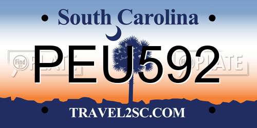 PEU592 South Carolina License Plate