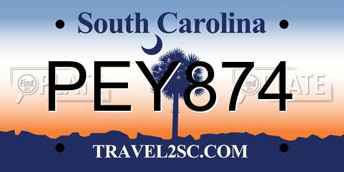 PEY874 South Carolina License Plate