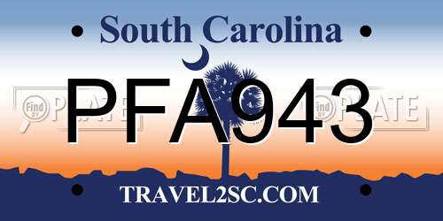 PFA943 South Carolina License Plate