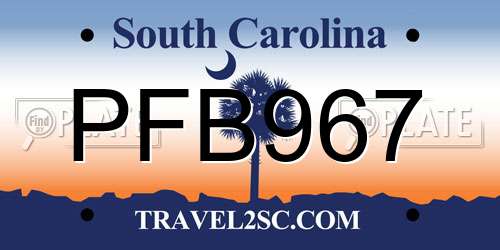 PFB967 South Carolina License Plate