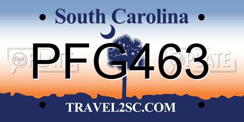 PFG463 South Carolina License Plate