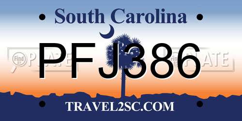 PFJ386 South Carolina License Plate