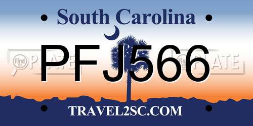 PFJ566 South Carolina License Plate