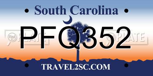 PFQ352 South Carolina License Plate