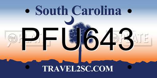 PFU643 South Carolina License Plate