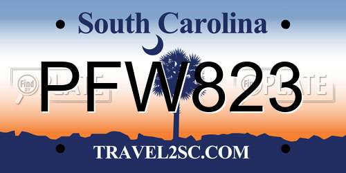 PFW823 South Carolina License Plate