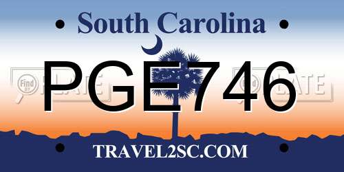 PGE746 South Carolina License Plate