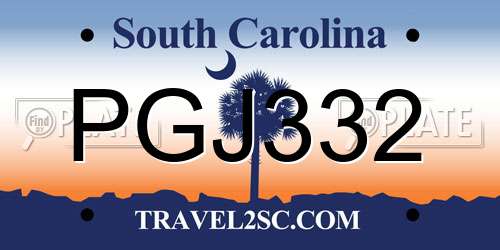 PGJ332 South Carolina License Plate