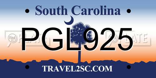PGL925 South Carolina License Plate