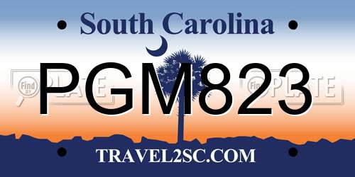 PGM823 South Carolina License Plate