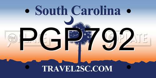 PGP792 South Carolina License Plate
