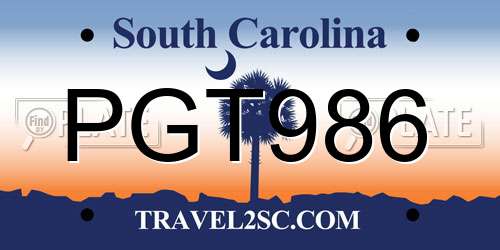 PGT986 South Carolina License Plate