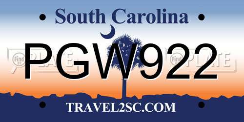 PGW922 South Carolina License Plate