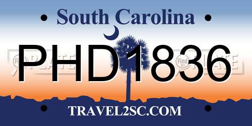 PHD1836 South Carolina License Plate