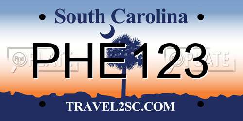 PHE123 South Carolina License Plate