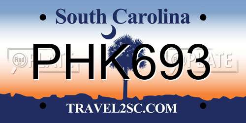 PHK693 South Carolina License Plate