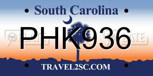 PHK936 South Carolina License Plate