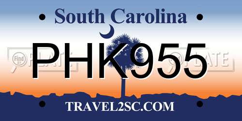 PHK955 South Carolina License Plate