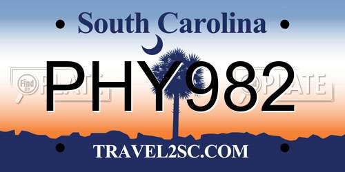 PHY982 South Carolina License Plate