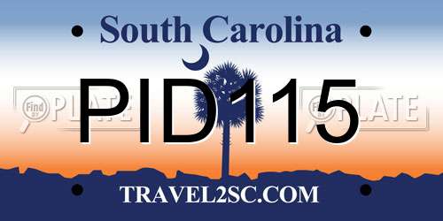 PID115 South Carolina License Plate