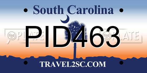 PID463 South Carolina License Plate