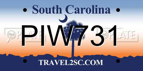 PIW731 South Carolina License Plate