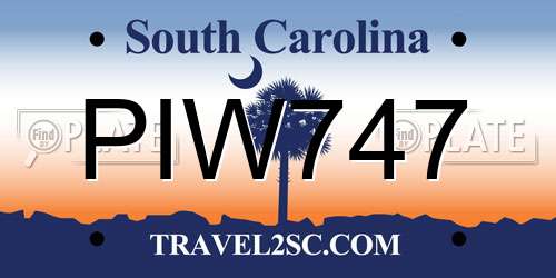 PIW747 South Carolina License Plate
