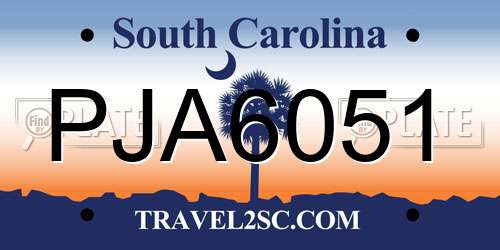 PJA6051 South Carolina License Plate