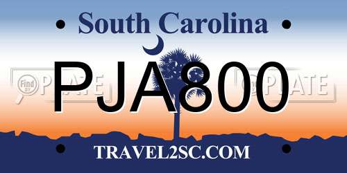 PJA800 South Carolina License Plate