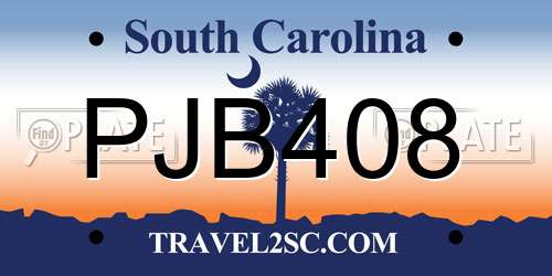 PJB408 South Carolina License Plate