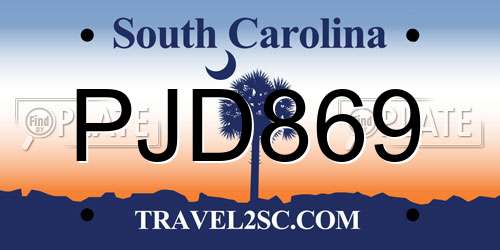 PJD869 South Carolina License Plate