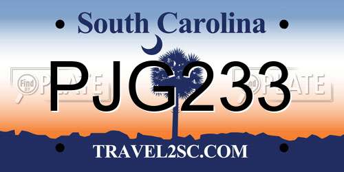 PJG233 South Carolina License Plate