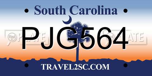 PJG564 South Carolina License Plate