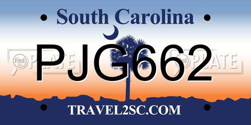 PJG662 South Carolina License Plate