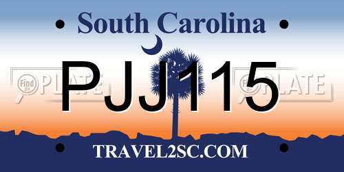 PJJ115 South Carolina License Plate