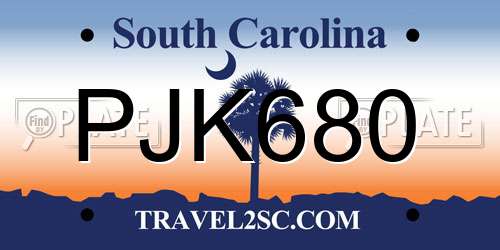 PJK680 South Carolina License Plate