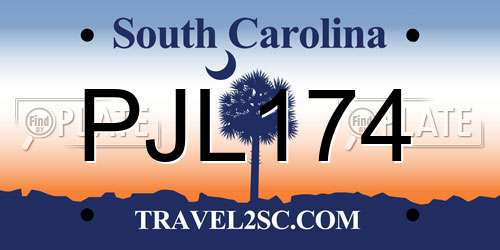 PJL174 South Carolina License Plate
