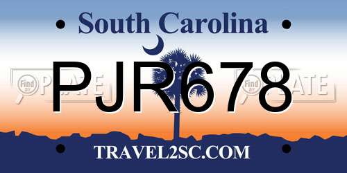 PJR678 South Carolina License Plate