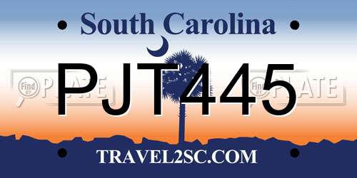 PJT445 South Carolina License Plate