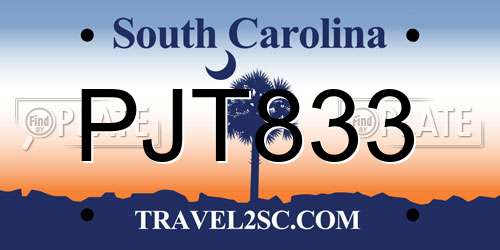 PJT833 South Carolina License Plate