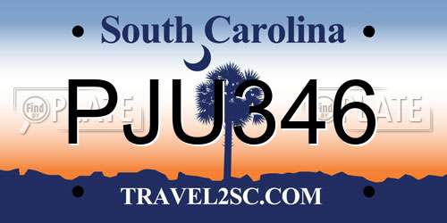 PJU346 South Carolina License Plate